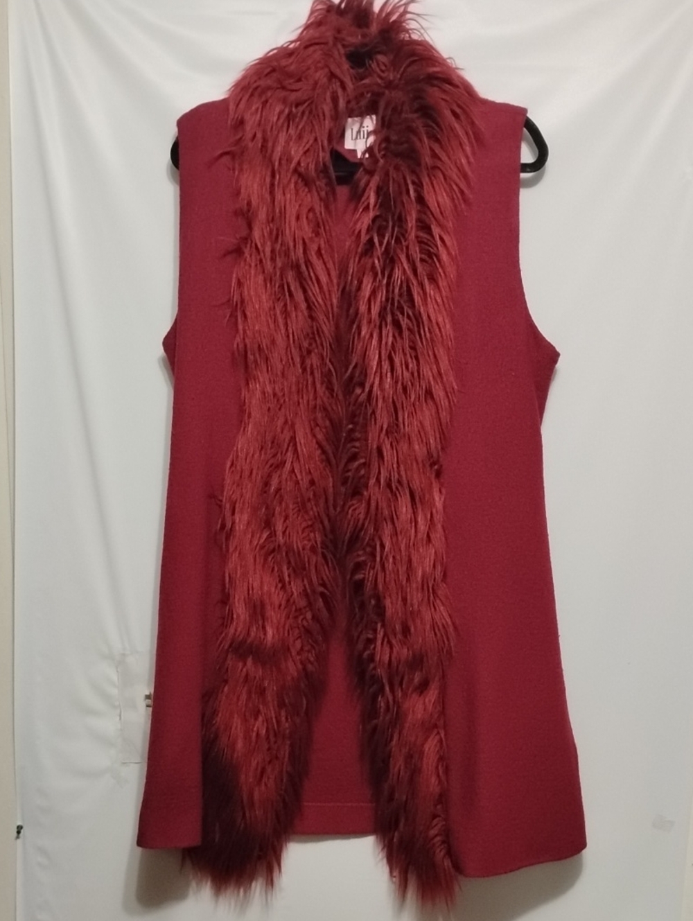 LUII Bohemian-Inspired Style Wool Blend Faux Fur Trim Sleeveless Long Vest